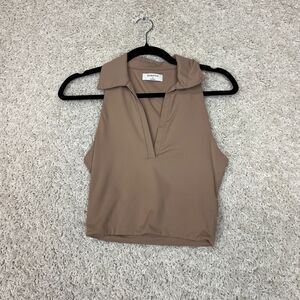 Aritzia Babaton Contour Polo Tank Womens Small Brown Cropped Fitted Basic Norm